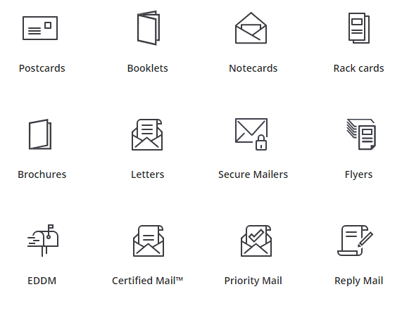 a set of mail icons on a white background.